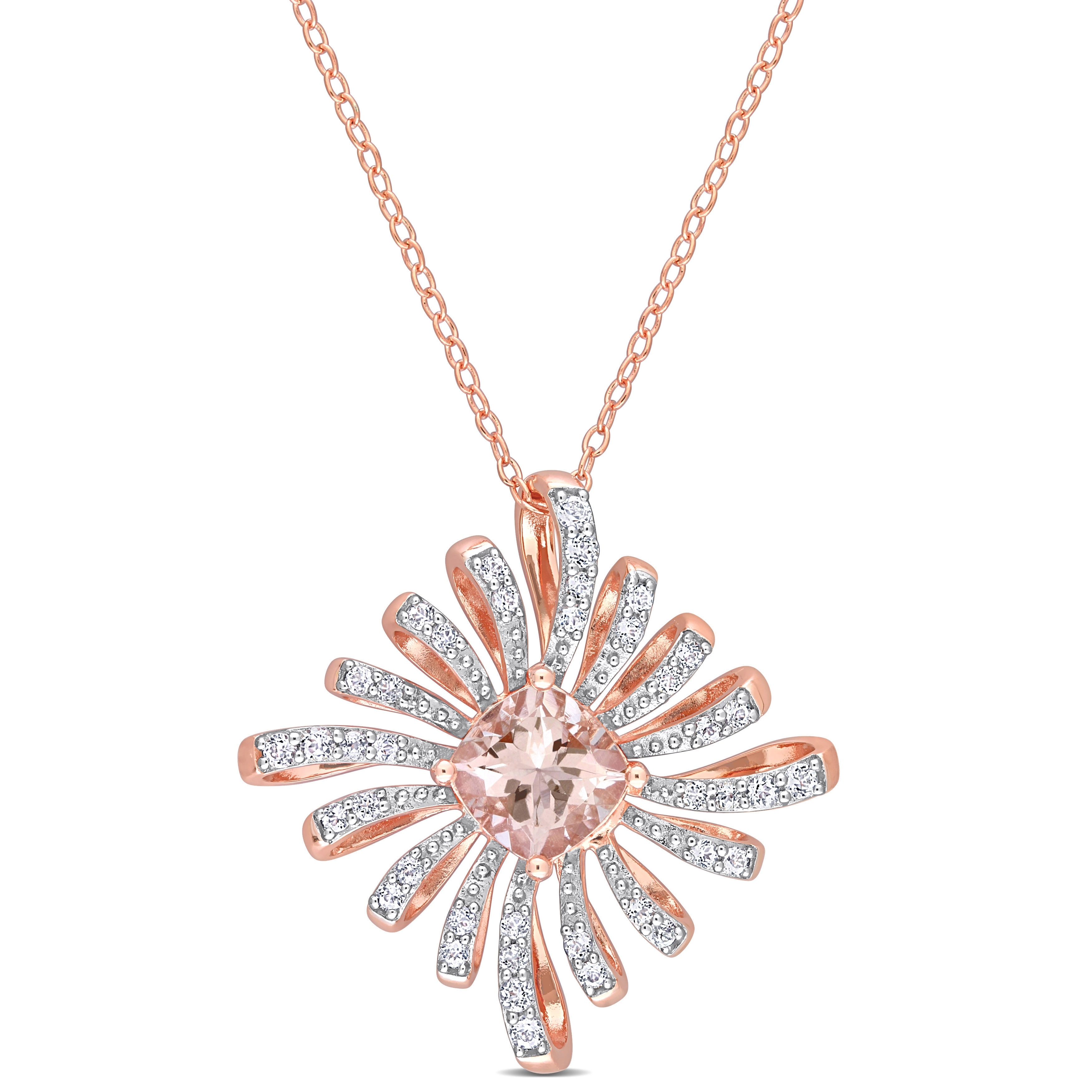 Miadora Morganite and White Topaz Floral Necklace in Rose Plated Sterling Silver