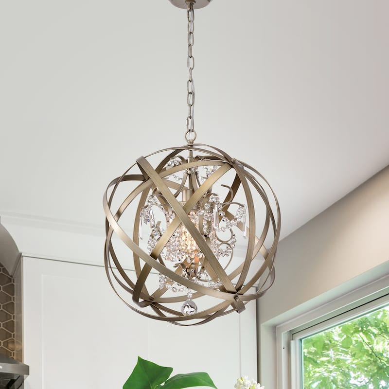 Kenny Aged Silver 1-Light Crystal Orb Cage Chandelier