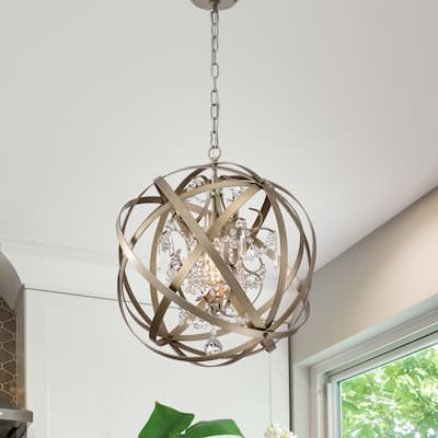 Kenny Aged Silver 1-Light Crystal Orb Cage Chandelier