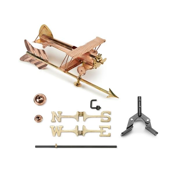 slide 2 of 4, Biplane Pure Copper Garden Weathervane with Garden Pole by Good Directions Natural - Copper