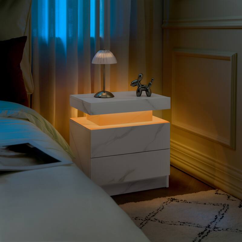 Anmytek Modern LED Nightstand,Bedside Table Cabinet Lights with 2 Drawers