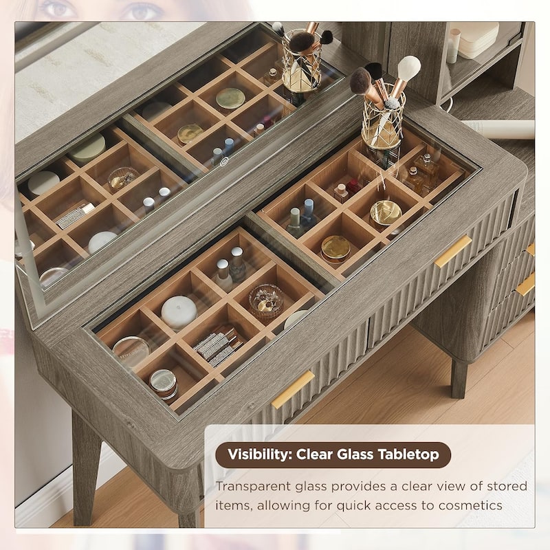 Modern Makeup Vanity Desk with HD Lighted Mirror, Dressing Table