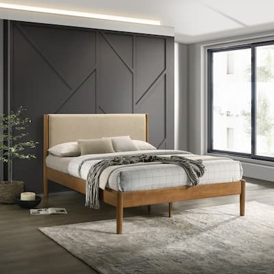 Roundhill Furniture Vichy Platform Bed, Light Walnut, Queen