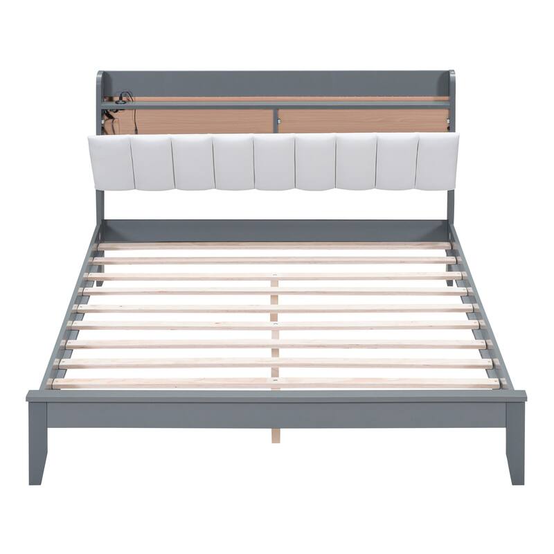 Queen size Platform Bed with USB Charging Station and Storage