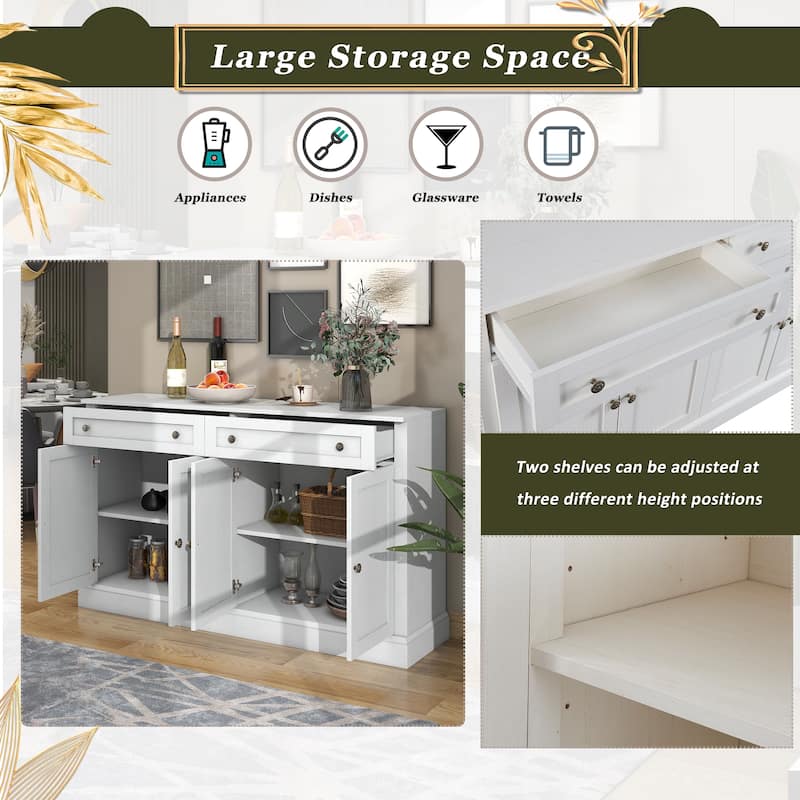 Modern 58.3'' Storage Sideboard Buffet Cabinet with Adjustable Shelves,Antique White