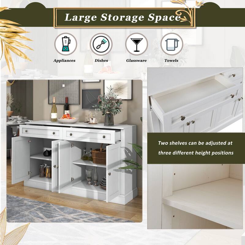 Modern Sideboard Buffet Cabinet with Ample Storage, 2 Drawers, 4 Doors, and Adjustable Shelves for Dining Room or Living Room
