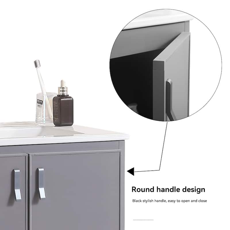 24 in. W x 19 in. D x 16 in. H Wall Mounted Bathroom Vanity with White Ceramic Sink,Two Metal Soft Close Cabinet Doors