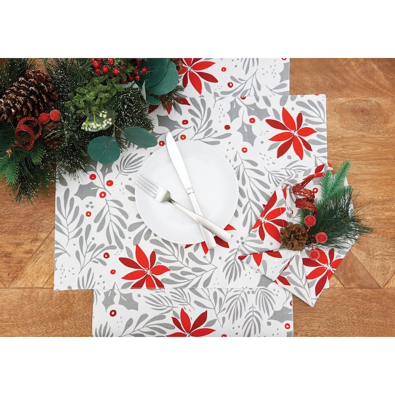 Poinsettia Christmas Printed Christmas Winter Napkin Set of 6 - Set of 6