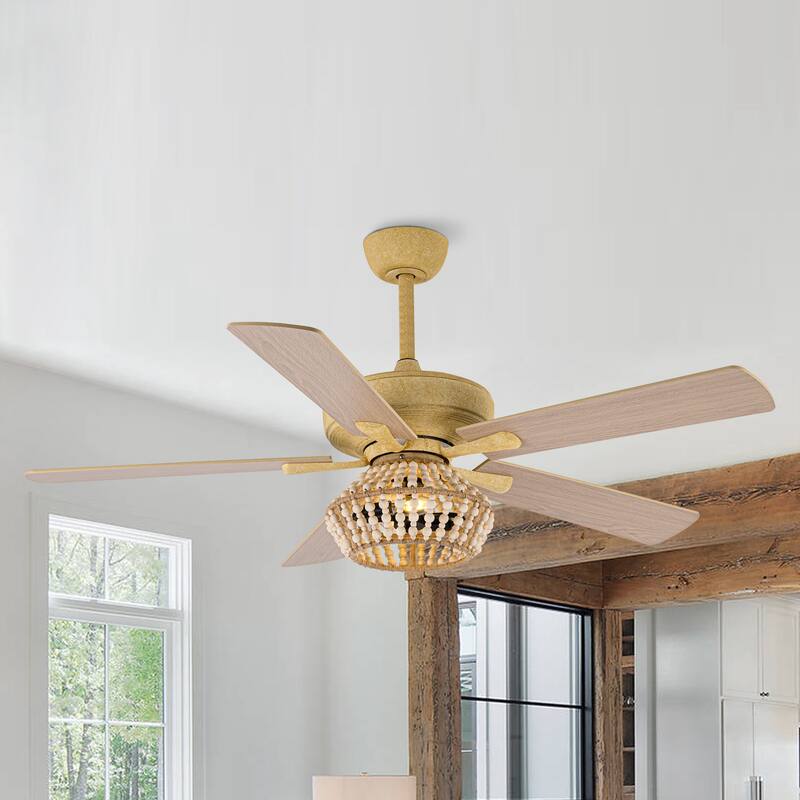 52-inch Farmhouse 5-Blades Beaded Reversible Ceiling Fan with Remote and Light Kit