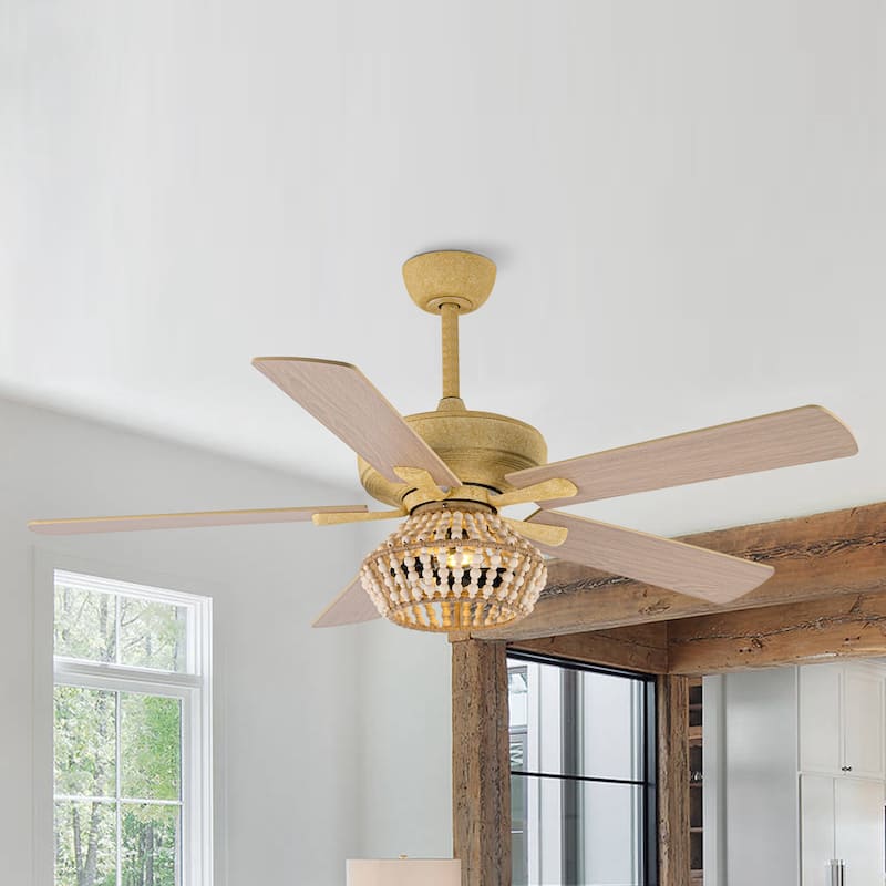 52-inch Farmhouse 5-Blades Beaded Reversible Ceiling Fan with Remote and Light Kit