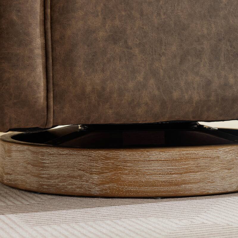 Modern Swivel Chair,PU leather Barrel Chair with Wooden Base and pillow