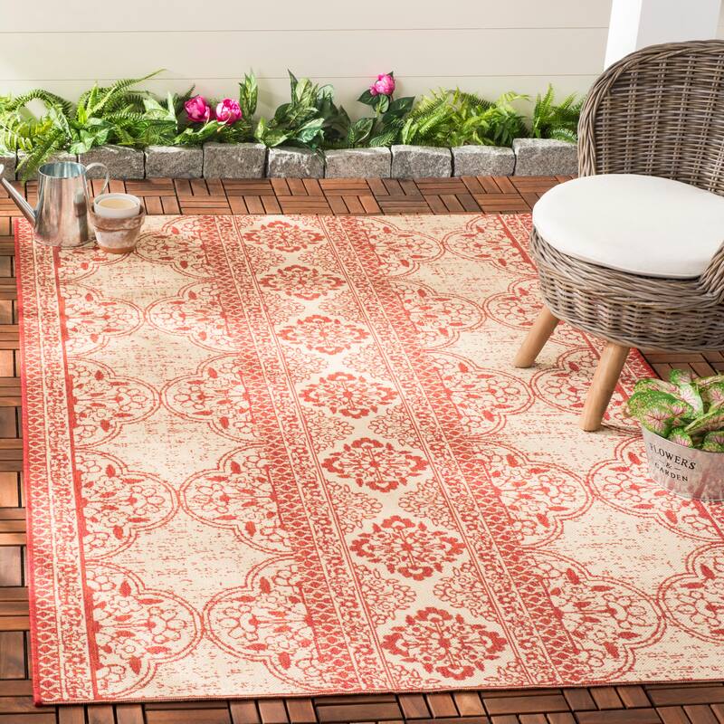 SAFAVIEH Beach House Belina Indoor/ Outdoor Waterproof Patio Backyard Rug - 4' x 6' - Red/Creme