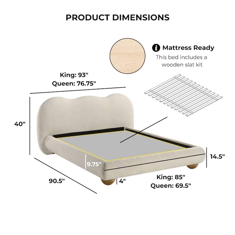 Furniture of America Nilo Modern Fabric Upholstered Platform Bed with Curved Headboard