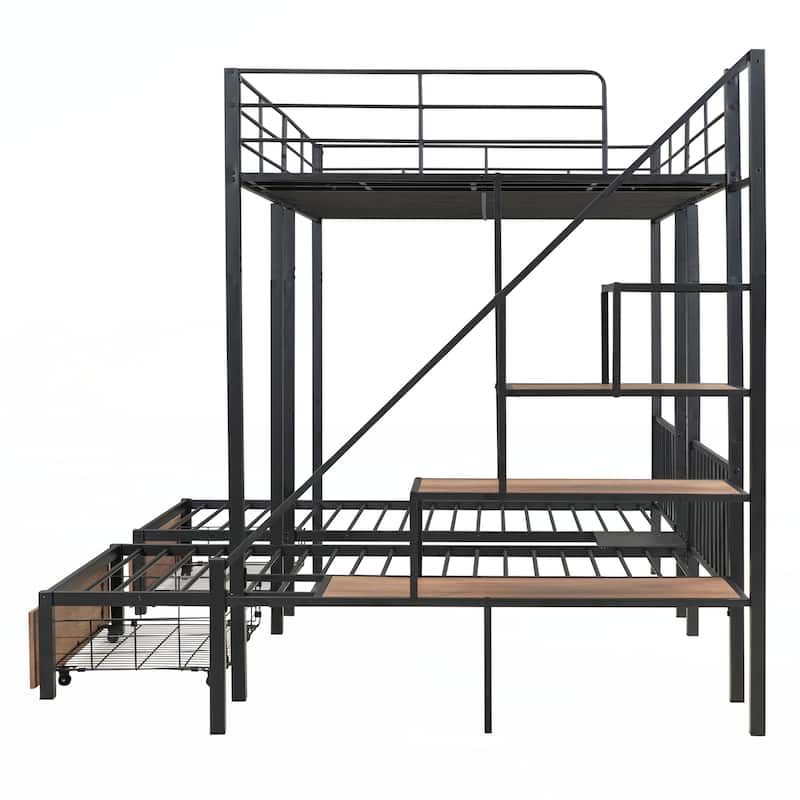Full over Twin-Twin Triple bunk bed with drawers, Black