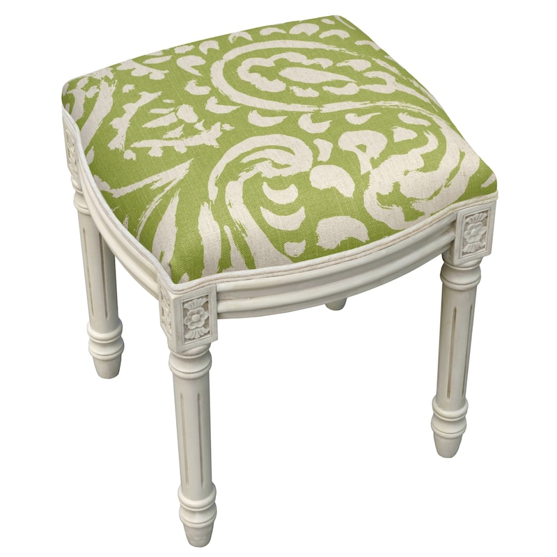 Paisley Antique White Finished Vanity Stool - Green