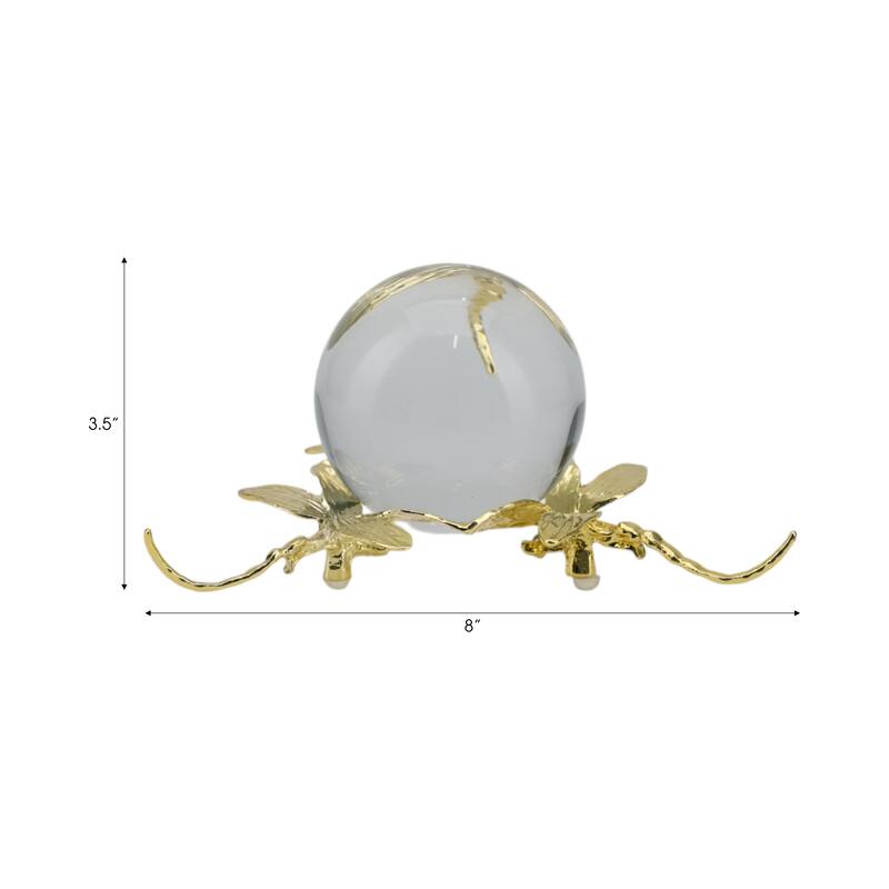Resin Orb Sculpture Dragonfly Modern Figurine Home Decor - 4" Gold - 8" x 8" x 3.5"