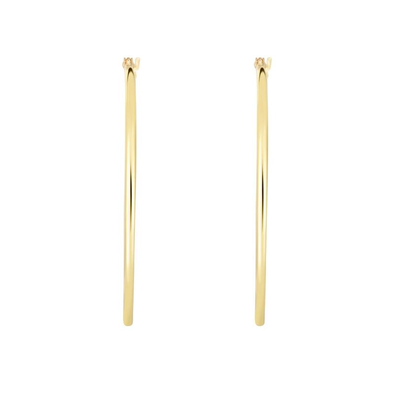 Curata 14k Yellow Gold 1.5x40mm Shiny Round Tube Hoop Fancy Earrings With Hinged Clasp
