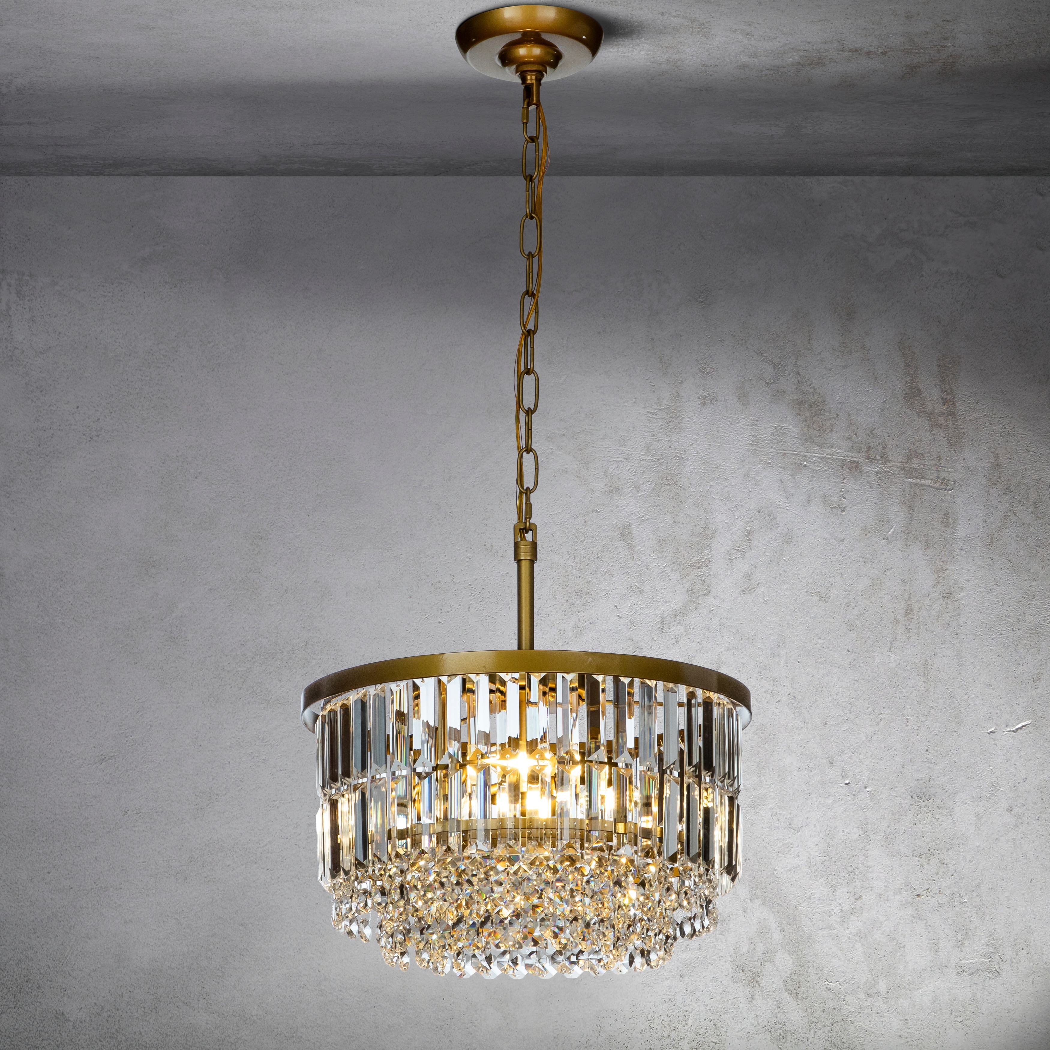 CraftHome 3 Lights Modern Glam Gold Tier Round Crystal Chandelier