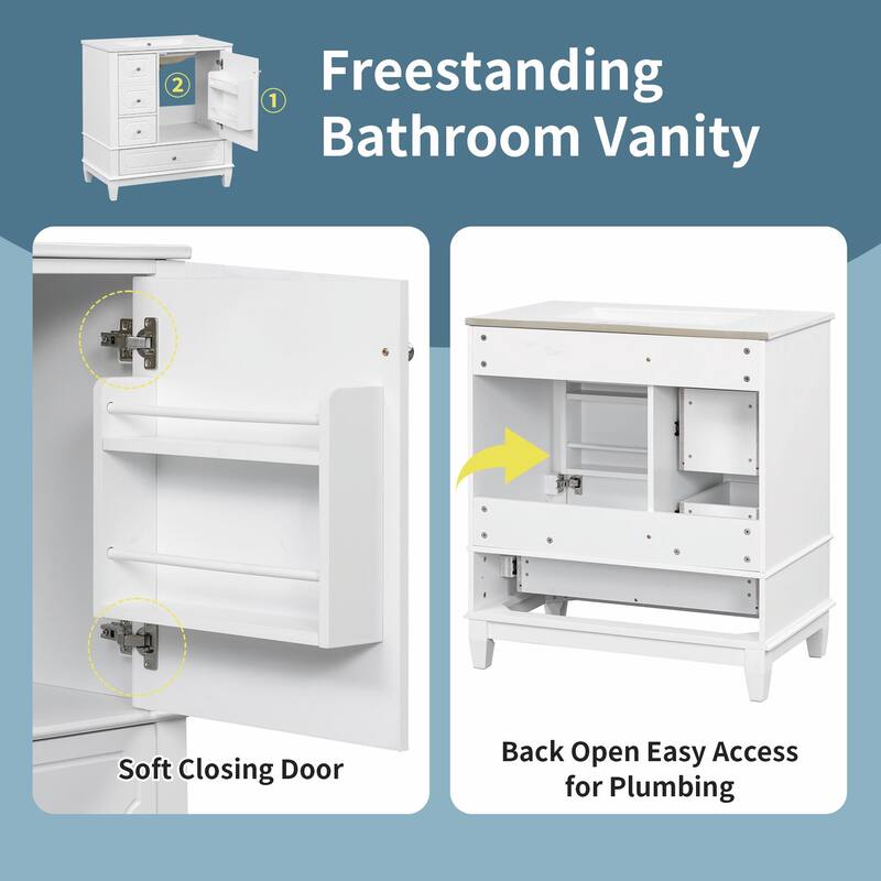 30" Freestanding Bathroom Vanity with Ceramic Sink