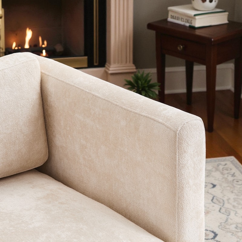 77" Modern Boucle Sofa, 3-Seater Upholstered Couch with Solid Wood Base and Square Arms for Living Room