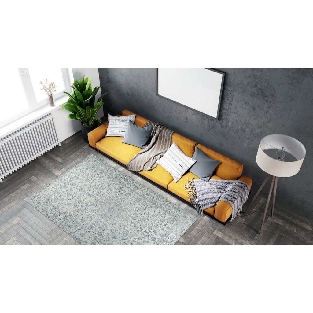 Home Decor EORC Hand-Knotted Wool & Viscose Kerman-Kashan-Isfahan Rug Elegant Beige Area Rug for Living Room, Bedroom, Office