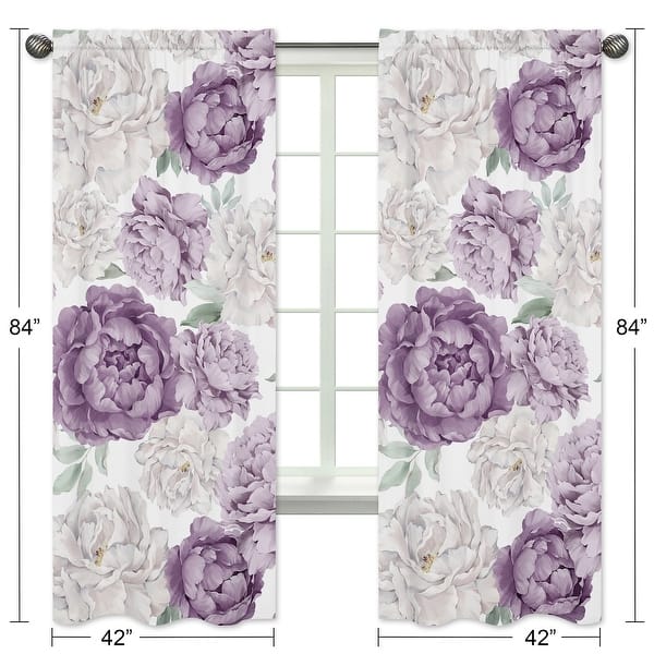 Sweet Jojo Designs Lavender Purple Boho Shabby Chic Floral Girl 84in. Window Treatment Curtain Panel Pair Bohemian Watercolor