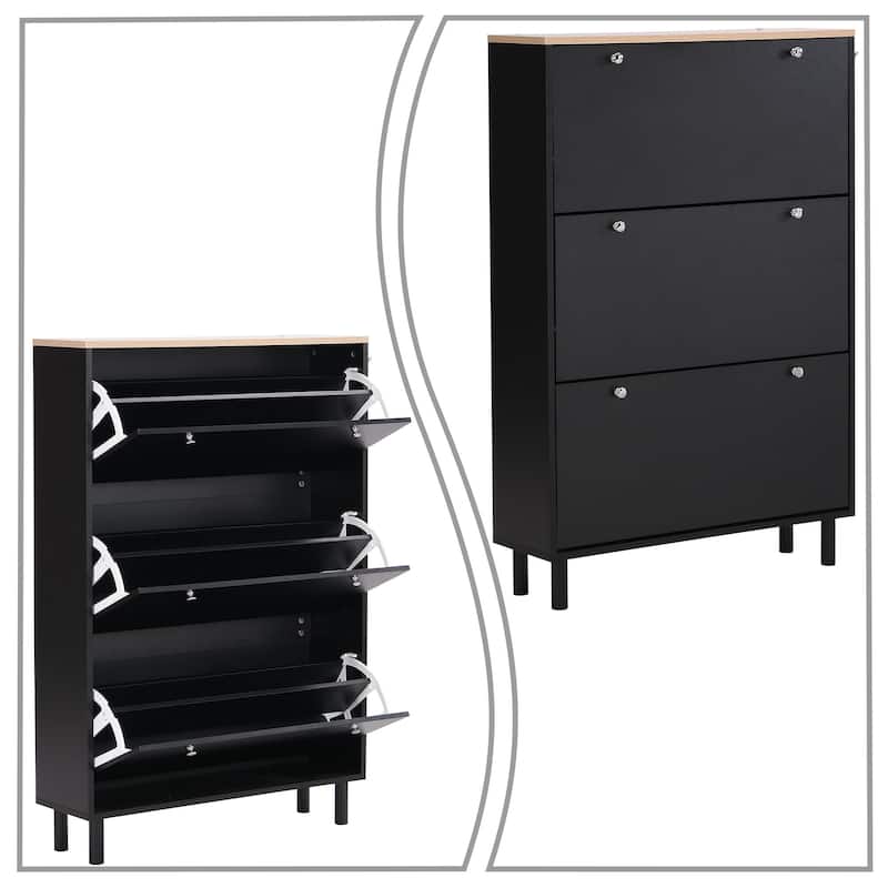 Minimalist Shoe Storage Cabinet with Wood Grain Finished Top Panel