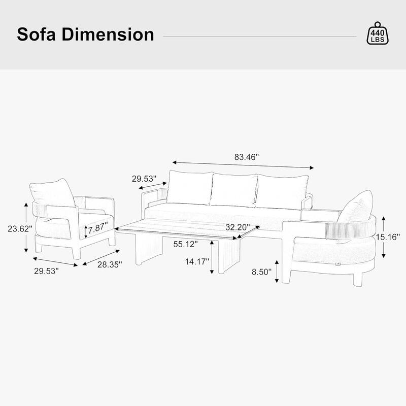 PURPLE LEAF Modern Aluminum Sectional Sofa with 7.87" Cushions for Yard Porch Deck Outdoor Conversation Sets