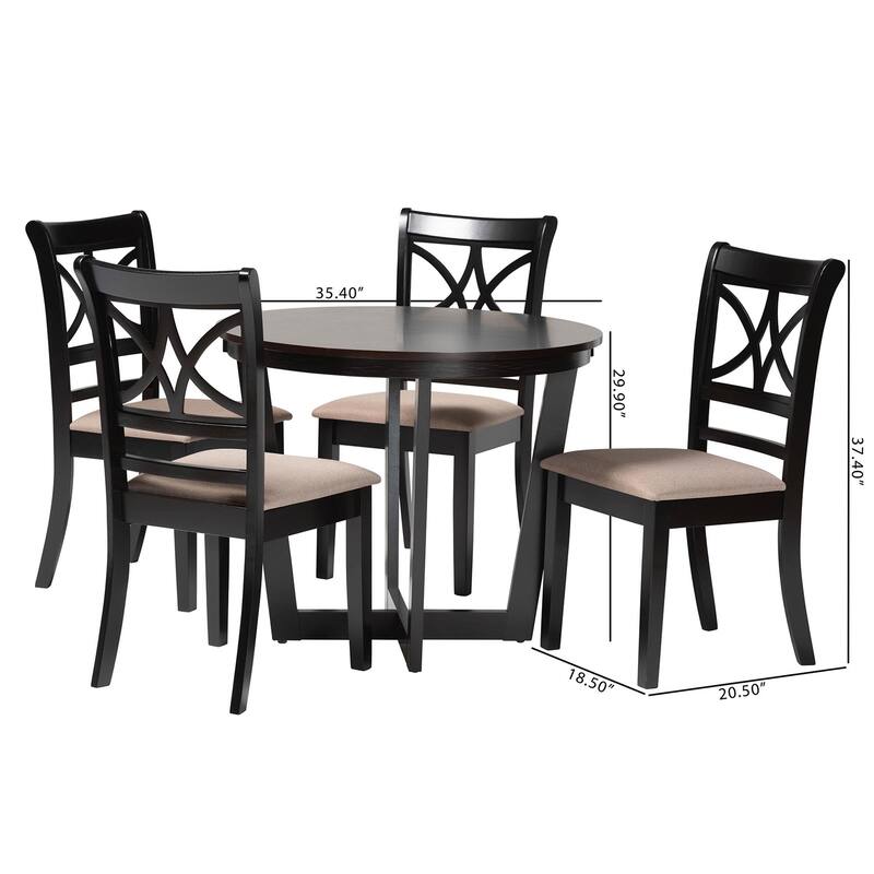 Penny 5-Piece Dining Set - Compact Mid-Century Modern Round Table and Chair Set for Dining Room, Kitchen, Apartment, Sand