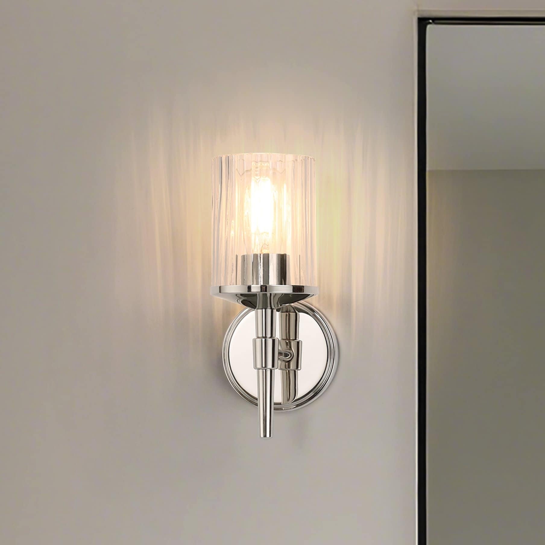 Thesis Andrea 5-inch 1-light Polished Nickel Vanity Light with Clear Ribbed Glass Shade