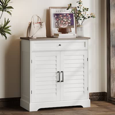 16 Pair Shoe Cabinet,Freestanding Entryway Storage Organizer with Drawer,Living Room, Bedroom, White