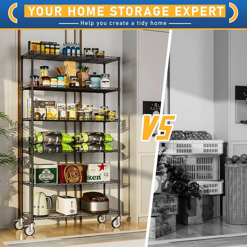 6-story metal storage rack with movable pulleys