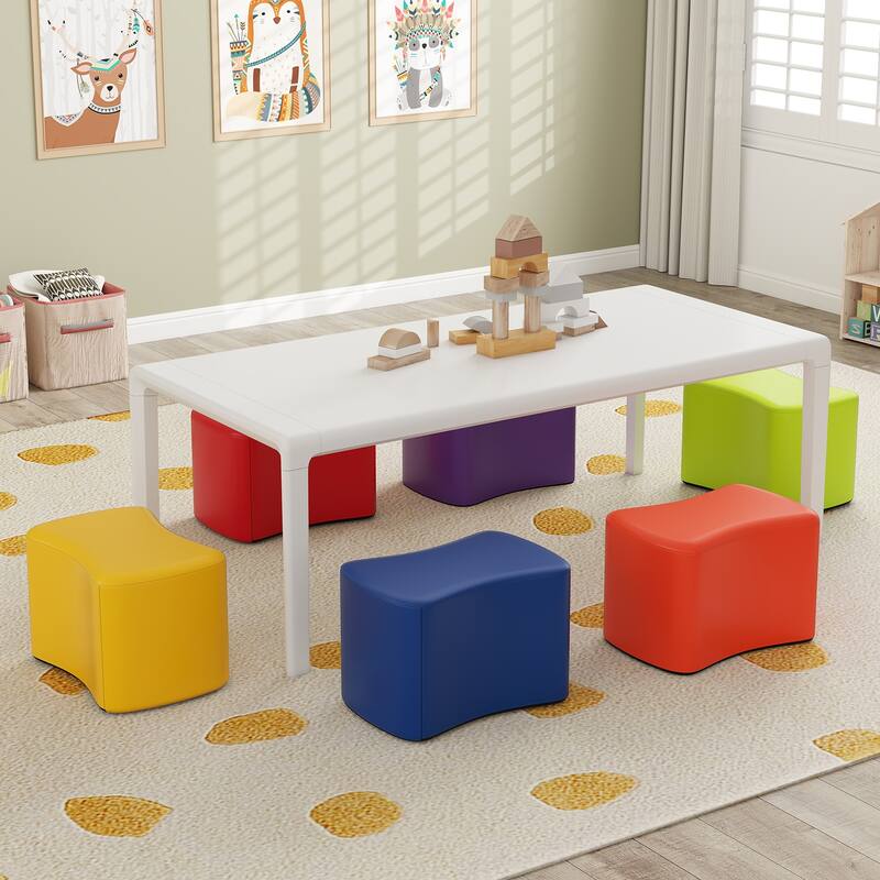 6-Piece Colorful Soft Sponge Cushion PU Leather Cover Stackable Seats Kids Stools - 14.5" x 10" x 10"