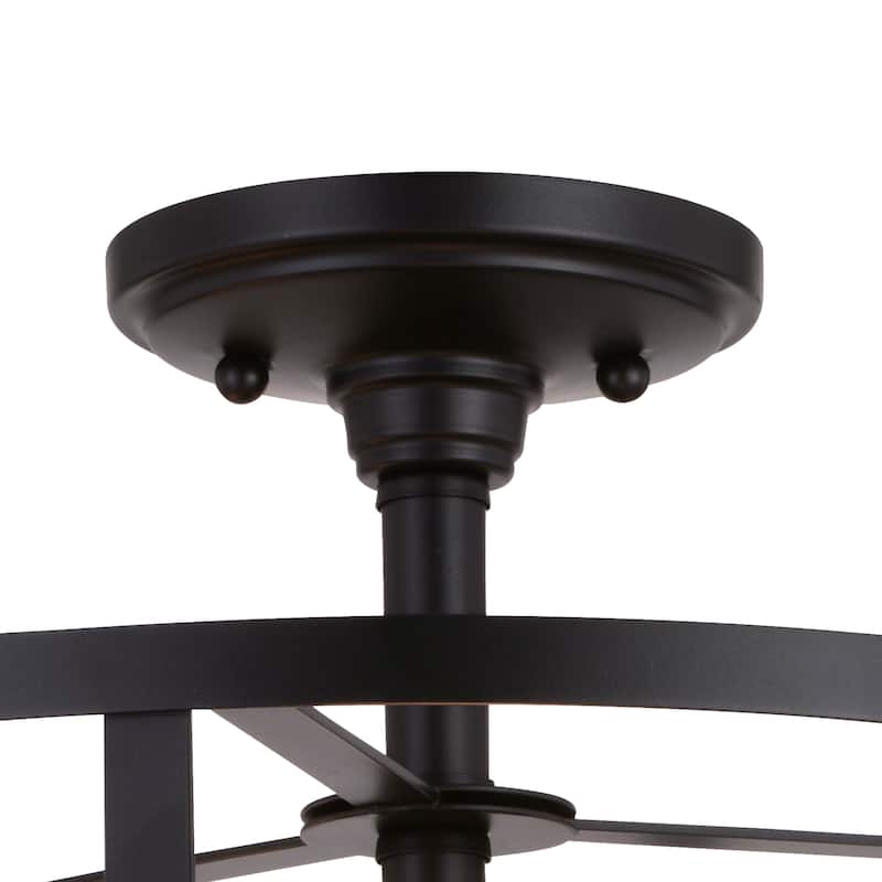 Akron 15-in W Bronze Farmhouse Round Cage Semi Flush Mount Ceiling Light - 15-in W x 10.25-in H x 15-in D