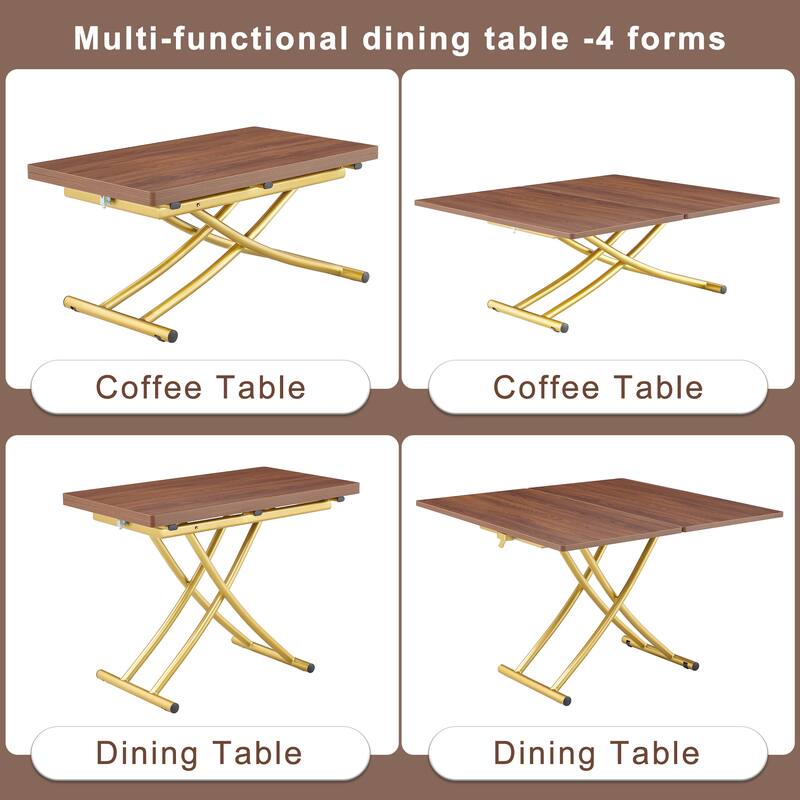 Modern minimalist multifunctional lift table with 0.8 inch thick MDF desktop and golden metal legs,coffee table