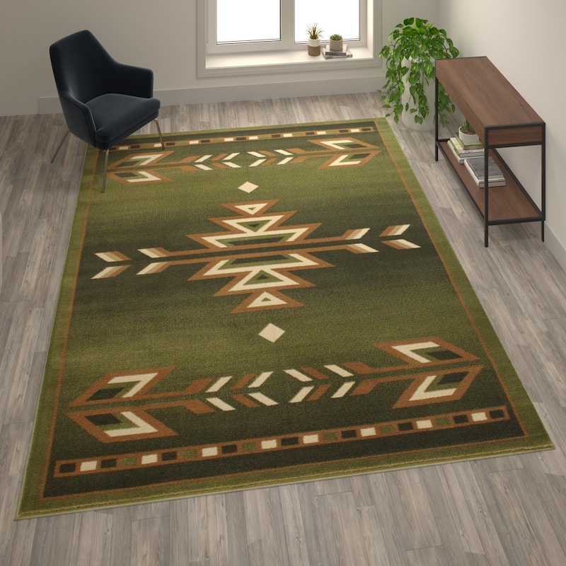 Multipurpose Southwestern Style Patterned Indoor Area Rug - 8' x 10' - Green