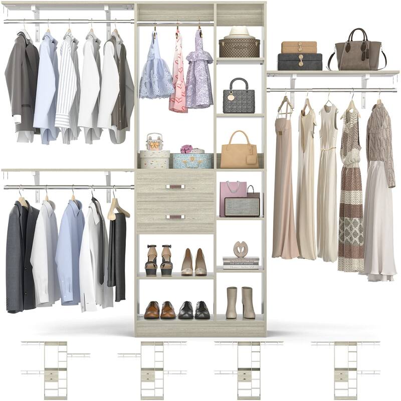 31.5'' to 96'' W Closet Organizer System with Drawers and Tower Shelves for Reach-in and Walk-in Closet