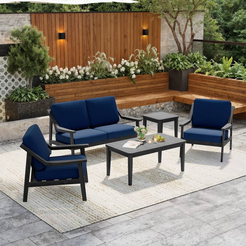 5-Piece Outdoor Sectional Wood Conversation Set with Table