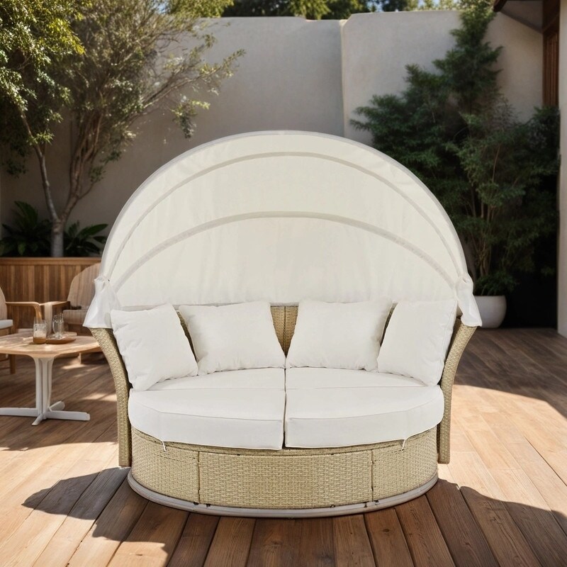Outdoor Patio Jardim Furniture Set Waterproof Rattan Lounge Sofá-cama Mobiliário