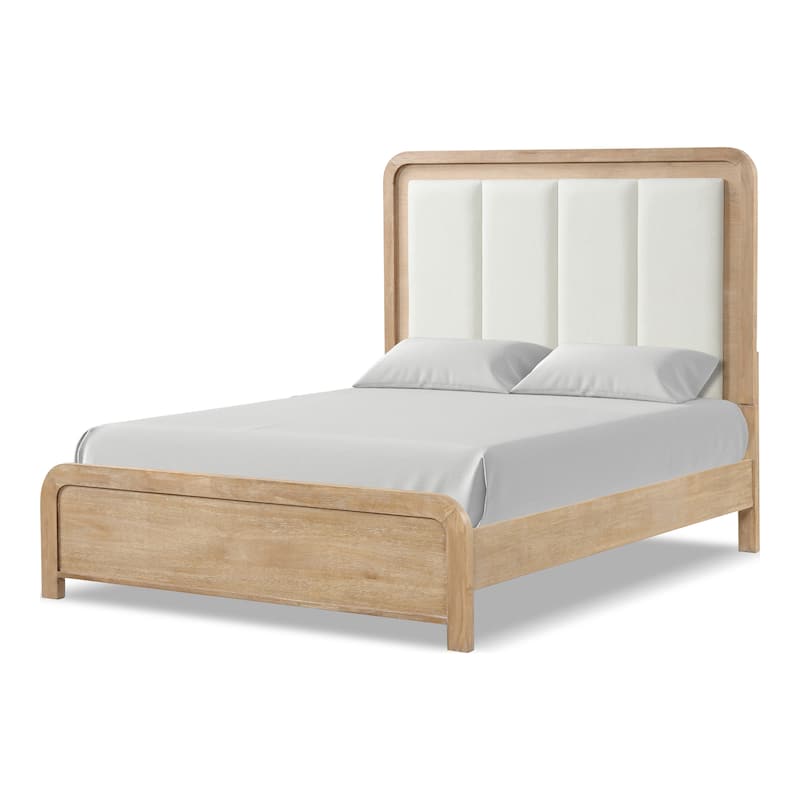 Furniture of America Elowyn 4-Piece Natural Solid Wood Panel Bedroom Set with Upholstered Headboard