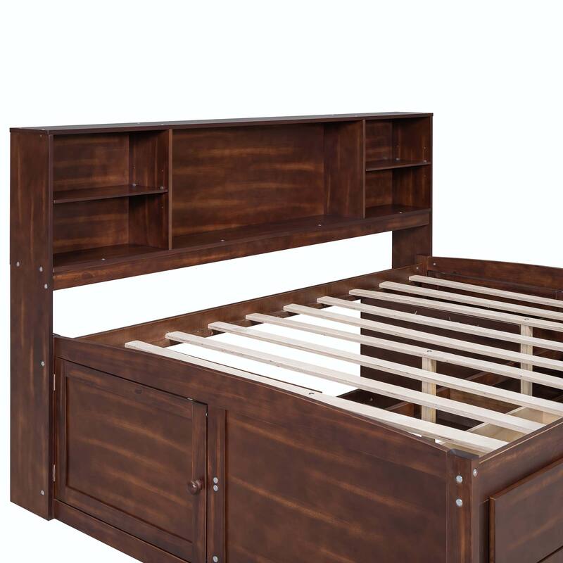 Wooden Captain Bed with Built-in Storage Shelves