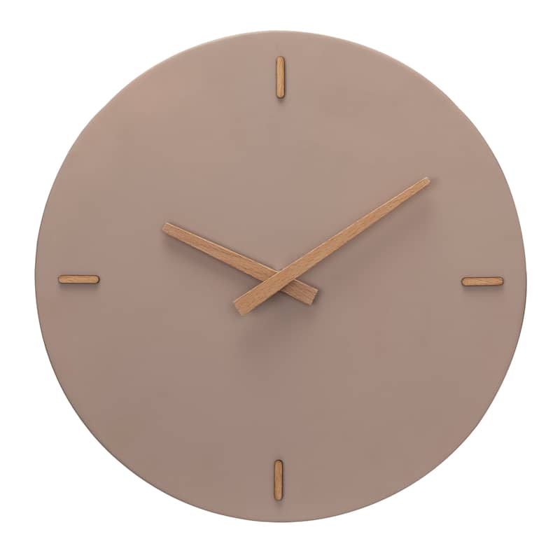 Stoneware and Wood Wall Clock - 12.0"L x 12.0"W x 1.4"H - Natural - 12.0"L x 12.0"W x 1.4"H