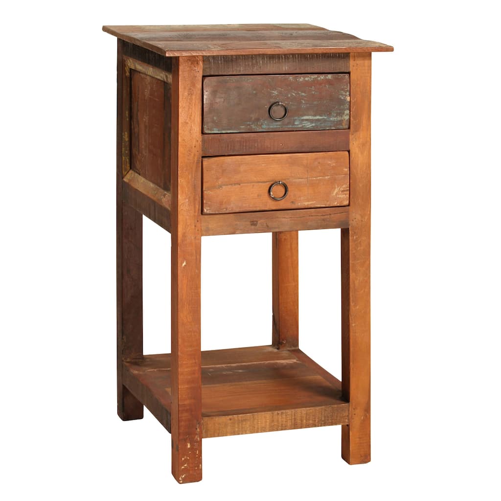 Journee Distressed Painted Reclaimed Hardwood 2-Drawer Lamp Table