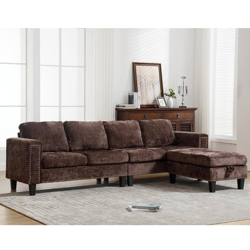 5 Seat Modular Sofa with Storage Ottoman - Brown