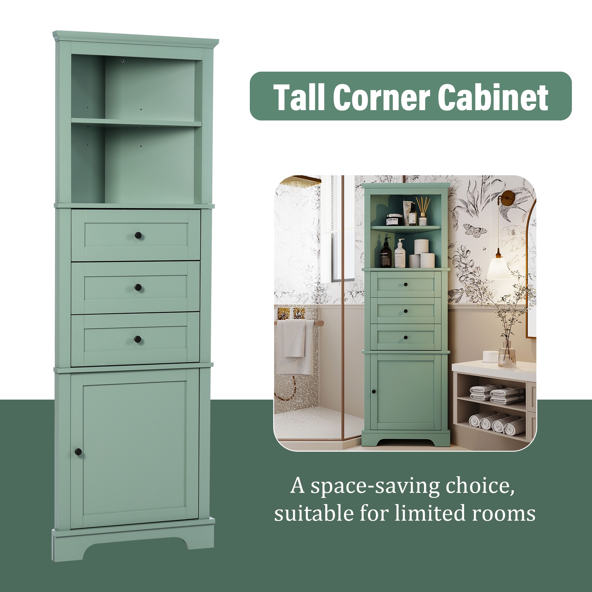 Bathroom Storage Corner Cabinet with Adjustable Shelves - Bed Bath & Beyond  - 36661995