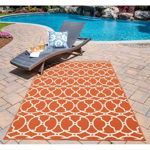 slide 2 of 9, Momeni Baja Moroccan Tile Orange Indoor/Outdoor Area Rug. - 8'6" x 13'