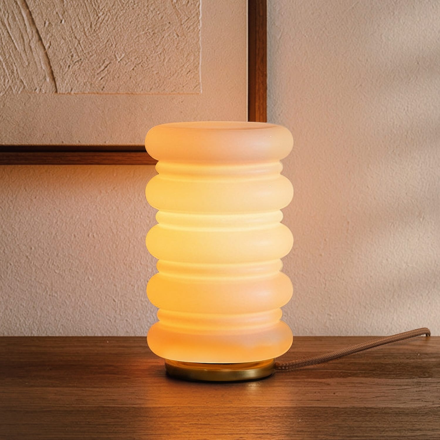 AloaDecor Modern Stacked Opal Glass Table Lamp in Warm Brass, Sculptural Accent Lighting for Bedroom and Living Room - H10''