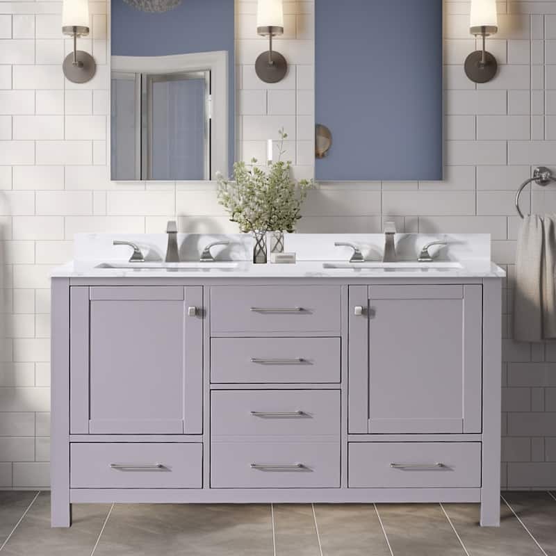 Bathlet 48 in. W Double Sinks Bath Vanity in Grey with Marble Top