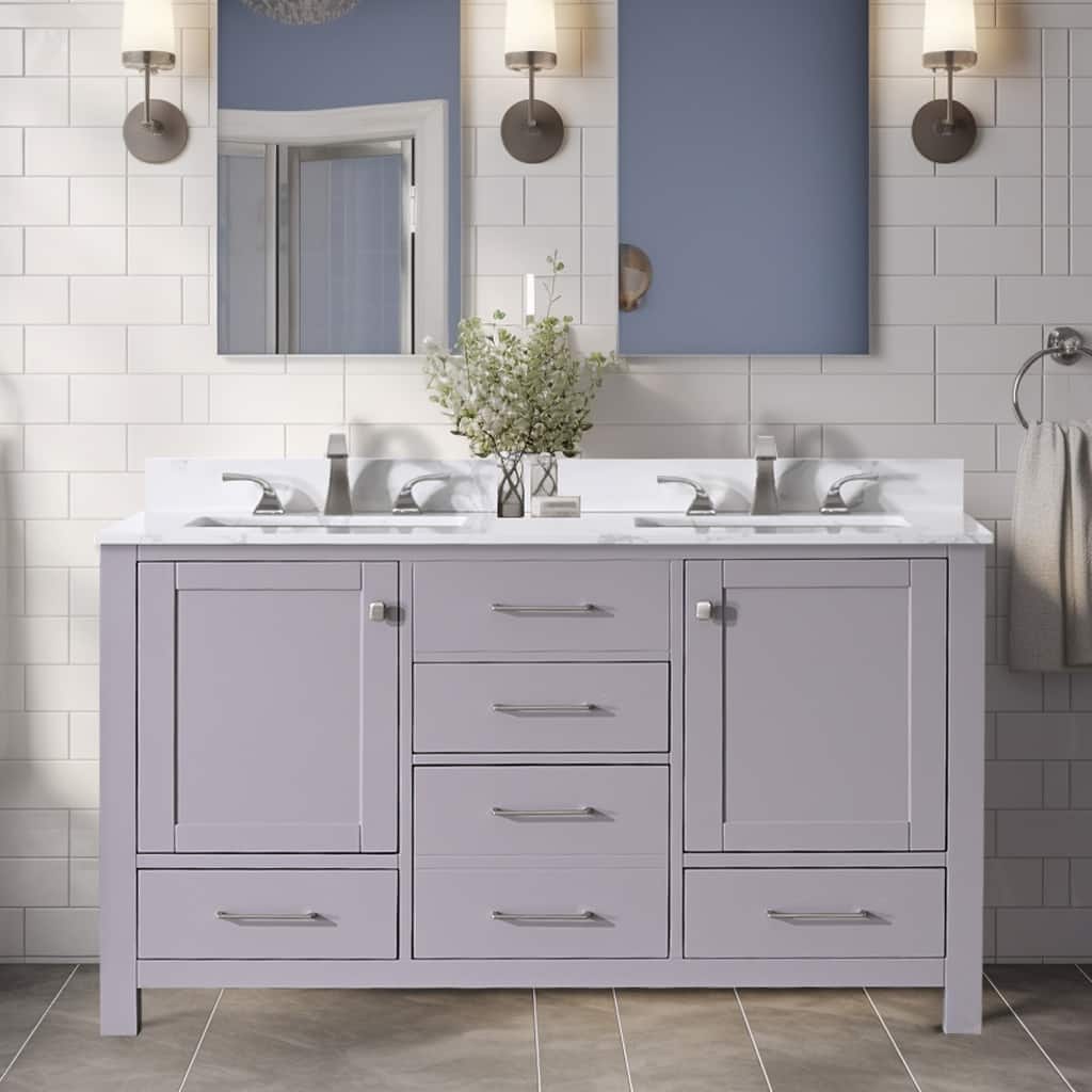 Bathlet 48 in. W Double Sinks Bath Vanity in Grey with Marble Top