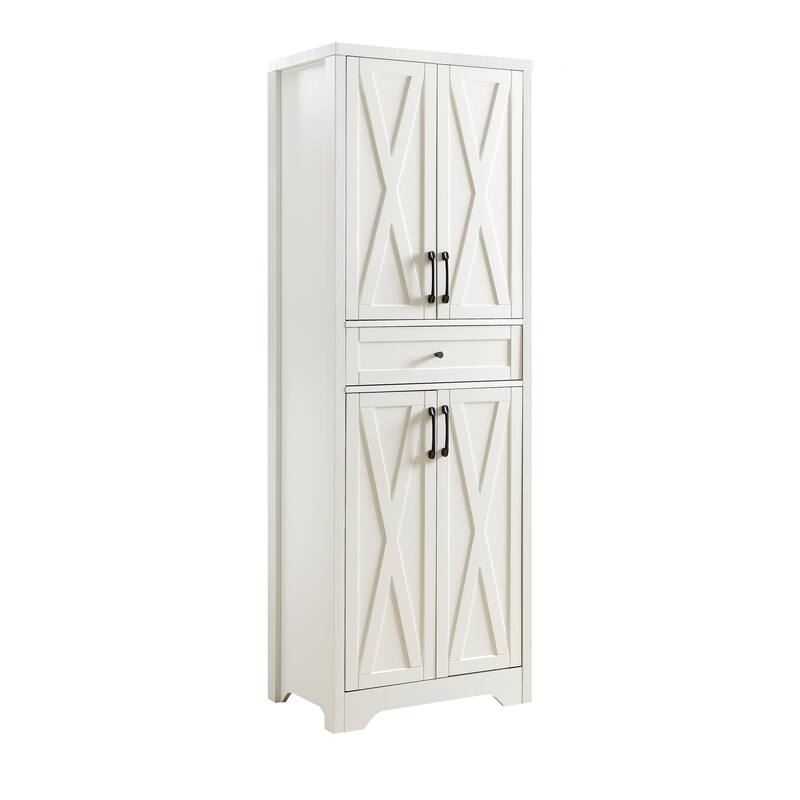 Anmytek White Farmhouse Storage Cabinet 68"Tall with X Frame Doors Adjustable Shelves